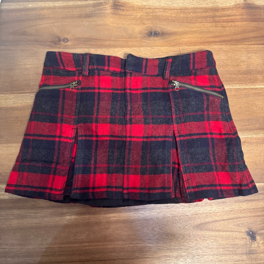 Free People Red and Black Plaid A-Line Skirt